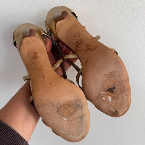 Manolo Blahnik Gold strappy 4 inch heel stilettos size 39.5 - Picture 5 of 8